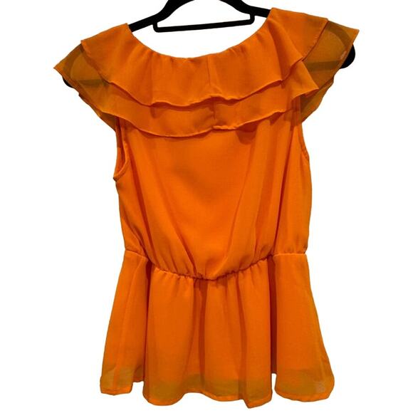 AWARE by Vero Moda V Neck Orange Ruffle Sleeveless Top Size XS - Picture 2 of 4